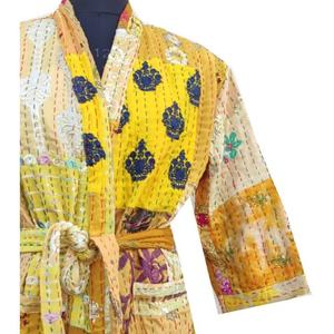 ชุดสำหรับผู้หญิงในฤดูหนาวกิโมโนยาว khambadiya ผ้าไหมพิมพ์ลาย100% มีกระเป๋า2ข้างและเข็มขัดนุ่ม - Product Image 3