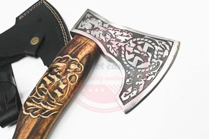 Haches de camping à manche en bois de hache en acier à haute teneur en carbone forgé personnalisé avec gaine en cuir - Product Image 2