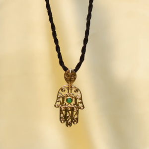 Collar con Colgante de Diseño Hamsa con Piedra de Ónice Verde Chapado en Oro de 14k, Joyería de Latón para Regalo, Ideal para Fiestas, Bodas Occidentales - Product Image 6