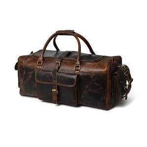 Bolsa de viaje de cuero genuino para hombre de estilo vintage, lona de noche de fin de semana con patrón de caramelo, lona de vacaciones de moda - Product Image 3