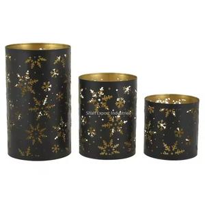 Bocaux à bougies votifs ronds en métal de fabrication indienne avec conception de flocon de neige pour la maison et les décorations de Noël - Product Image 2