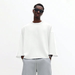 เสื้อฮู้ดดี้ผู้ชายผ้าฝ้ายเฟรนช์เทอร์รี่ถักแบบเป็นมิตรกับสิ่งแวดล้อม ระบายอากาศได้ดี เนื้อผ้าหนา ทรงโอเวอร์ไซส์ ไหล่ตก สไตล์สตรีทแวร์ แบบเรียบไม่มีลาย - Product Image 3