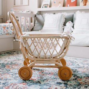 Poussette en rotin naturel fait main tendance chaude pour jouet bébé poupée chariot poussette en rotin jouet pour enfant - Product Image 5