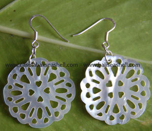 SEASHELL JEWELRY <b>Silver</b> <b>Drop</b> <b>Earrings</b> Art Carving Motif From Bali Shell for Gift - Product Image 3