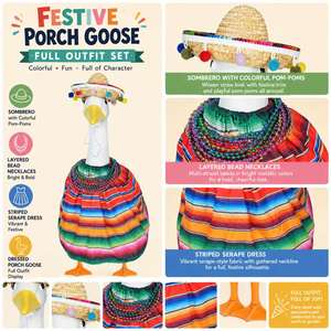 Mexican Fiesta Goose Costume Colorful Striped <b>Dress</b> Straw Sombrero Beaded Necklace Porch Statue Decoration - Product Image 2