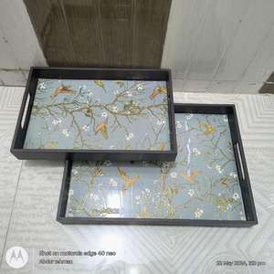 Moderno Juego de Bandejas para Servir de MDF con Acabado Esmaltado, Ecológico, con Asa, 12x12x2 Pulgadas, Decoración Navideña para el Hogar, Artesanía en Madera - Product Image 4