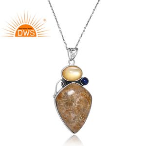 สร้อยคอจี้อัญมณีหลายเม็ดทำจากเงินแท้จากธรรมชาติ925ผู้ผลิตเครื่องประดับตามสั่ง - Product Image 2