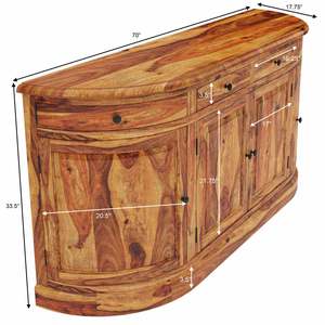 Aparador Curvo de Madera de Teca Maciza, Hecho a Mano, Ecológico, Duradero, con 4 Cajones y 3 Puertas, Estilo Rústico, Gran Almacenamiento para Cocina - Product Image 3