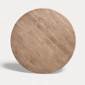 Table de salle à manger nordique moderne pour la maison, style bistrot asiatique, en bois de manguier massif, plateau rond épais, finition brun naturel, base sur piétement de forme angulaire - Product Image 5