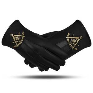 Gants en cuir noir de haute qualité Past Masters Blue Lodge Gants de main d'église maçonnique Regalia - Product Image 1