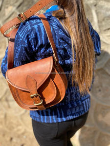 Natural Goat Leather 7*9 Sling Crossbody <b>Bag</b> Unisex Luxury Vintage Canvas Lining Versatile Real Leather Shoulder Handbags - Product Image 3