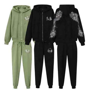 Chándal, 100% algodón de los hombres de 2 piezas Jogger Track Suit Plus Size Full Zip Hoodie con diamantes de imitación de secado rápido Reversible a prueba de viento - Product Image 1