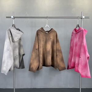 เสื้อฮู้ดผ้าฝ้ายฟอกสีกรดชุดสตรีทแวร์แบบเก่าเสื้อสเวตเตอร์แบบสตรีท - Product Image 1