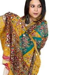 Fashionable Ethnic Long Dupatta Mirror Work Floral Pattern Handcrafted Colorful Customized Digital Printed Silk Chinon All - Product Image 5