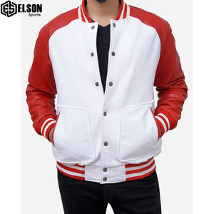 Precio al por mayor Ropa de invierno Hombres Transpirable Diseño fresco Botones de cremallera Ropa de invierno Manga de cuero Chaqueta universitaria - Product Image 1