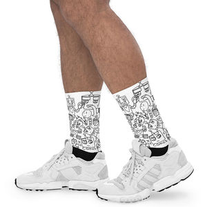 Calcetines Deportivos y Casuales de Poliéster y Spandex Transpirables IW Comics, con Diseño Novedoso de Robot de Dibujos Animados en Blanco y Rojo, Impresión Digital en la Parte Inferior - Product Image 1