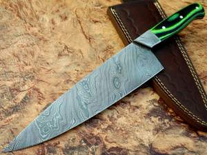 Cuchillo de cocina Damasco de 12 pulgadas hecho a mano con hermoso mango de micarta, cuchillo de chef personalizado. - Product Image 2