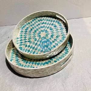 Plateau de service élégant de haute qualité en nacre, plateau en incrustation de coquillages fait à la main pour hôtel, restaurant, mariage et décoration de la maison - Product Image 2