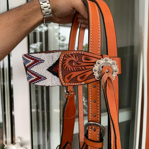 Ensemble de matériel de cheval en cuir perlé occidental fabriqué à la main de haute qualité confortable et Durable collier de poitrine usiné Headstall Rodeo Ranch - Product Image 5