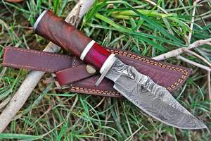 มีดดามัสกัสเหล็กดำรงชีพกลางแจ้งทำด้วยมือแบบดั้งเดิมใบมีดคงที่พร้อมปลอกหนังสำหรับล่าสัตว์และตั้งแคมป์ - Product Image 2
