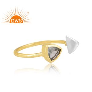 แหวนพลอยอความารีนธรรมชาติชุบทอง18K แบบล่าสุดแหวนปรับได้เครื่องประดับชั้นดีสำหรับผู้หญิงของขวัญสำหรับผู้หญิง - Product Image 3