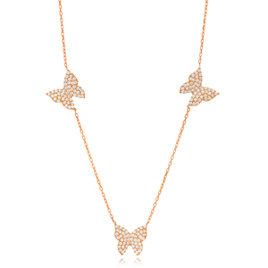 Collier en pierre de Zircon brillant avec motif Animal à Triple papillon, fait à la main, bijoux en argent Sterling 925 - Product Image 6
