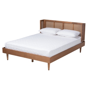 Marco de cama moderno de madera de teca maciza con cabecero de ratán tejido Uso de dormitorio interior ecológico - Product Image 1