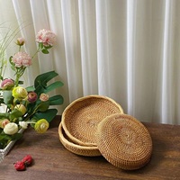 Panier de rangement en rotin tissé à la main écologique, plateau en rotin fait à la main, panier en rotin rustique Vintage
