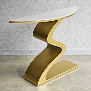 Wave-shaped Modern Luxury Marble <b>Console</b> Table 120x30x85cm with Stone Top and Iron Legs (CST058) - Product Image 4