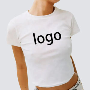 Vente en gros de t-shirts basiques décontractés à manches courtes couleurs unies personnalisés pour femmes - Product Image 1