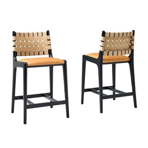 Modern Bar Chair With Woven Backrest And Upholstered <b>Seat</b> For Home Bar And Restaurant Use Wooden Bar <b>Stool</b> Bar Furniture - Product Image 6