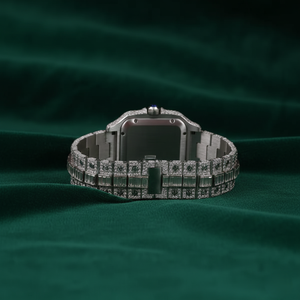 Montre de luxe PJ carrée en moissanite glacée, acier inoxydable, cadran romain, bracelet baguette, verre saphir, étanche, montre habillée - Product Image 5