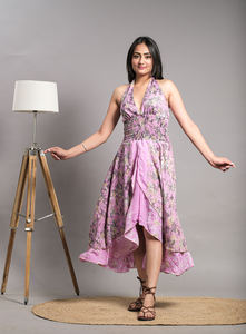 Nouvel arrivage de robe maxi bohème d'été sans manches longueur au sol dos nu en soie avec impression longue taille respirante et naturelle - Product Image 2