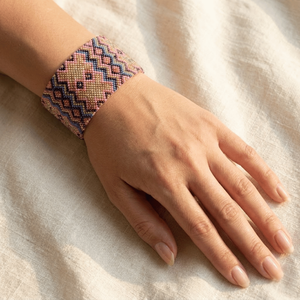 Hastvikas Bohemian Geometric Beaded <b>Bracelet</b> Handmade Blue and Yellow <b>Beads</b> Gold Plated for Christians Gift - Product Image 1