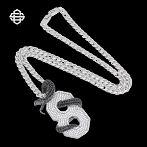 Collar de Cadena Cubana con Colgante de Número 8 con Diamantes Blancos y Negros, Estilo Hip Hop, para Raperos - Product Image 2