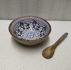 Tazón de Madera Natural Ecológico con Diseño Impreso en Esmalte, Decoración del Hogar, Vajilla, Tazón para Servir y Mezclar Ensaladas - Product Image 3