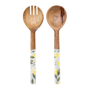 Factory Price Mango Wood Enamel Print Salad Server <b>Set</b> Elegant Home Restaurant Tableware Decoration <b>Flatware</b> for Weddings - Product Image 6