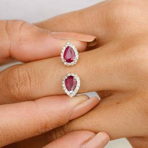 Última colección Anillo de compromiso de oro blanco sólido de 18 quilates Rubí natural de alta calidad con doble piedra ajustable para boda - Product Image 2