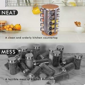 Organisateur d'Épices Rotatif en Acier Inoxydable et Bois, <span class=keywords><strong>Carrousel</strong></span> à Épices pour Comptoir de Cuisine, Étagère à Épices Tournante avec Bocaux - Product Image 4