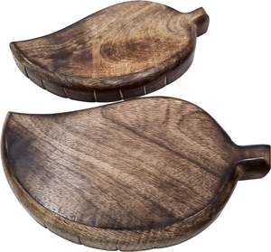 Juego de 2 bandejas decorativas de madera hechas a mano con diseño de hojas, plato de cocina, juego de Bandejas para servir, decoración de cocina para el hogar, ensaladas y postres - Product Image 3