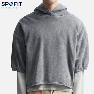 New Article Wholesale Acid Wash Hoodies Custom Logo Oversized French Terry <b>Vintage</b> Washed Cropped Hoodies <b>Sweatshirt</b> Streetwear - Product Image 3