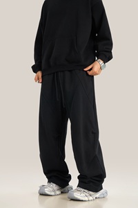 Pantalon de survêtement droit ample et décontracté pour hommes, toile à séchage rapide, pantalon plat baggy d'automne avec taille moyenne, style tricoté délavé - Product Image 3