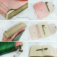 Cahier de voyage fait main Vintage rose rétro en cuir de vachette 240 pages, feuille de lotus, cadeau en papier kraft en cuir véritable