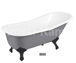 Goodwin Cast Iron Clawfoot Tub-Pies imperiales negros-Llanta enrollada-Gris oscuro-Sin drenaje - Product Image 1