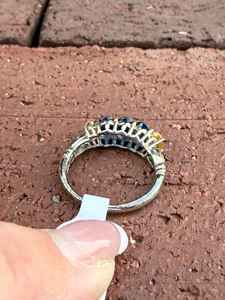 Anillo de Compromiso de Oro de 9k con Zafiro Azul Amarillo Talla Oval Genuino, Anillo de Eternidad, Aniversario de Bodas - Product Image 4