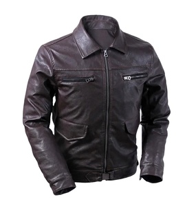 Chaqueta de piel sintética de Aviador de piel de oveja ajustada de alta calidad para hombre chaqueta de invierno con cuello vuelto de cuero Real personalizada para hombre - Product Image 1