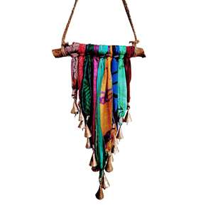 Recycled Silk Sari Saree <b>Wall</b> Hanging Bohemian Home Decoration Vertical Hippy Hippie <b>Wall</b> Art Wind Chime Mobile Sun Catcher - Product Image 2