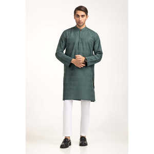 Kurta Verde Bordada para Hombre, Cierre Elegante, Corte Entallado - Product Image 1