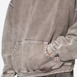 Sweat à capuche court à épaules tombantes pour hommes avec logo personnalisé délavé à l'acide 100% coton goutte vêtements graphiques pour hommes sweat à capuche délavé à la pierre vente en gros - Product Image 3