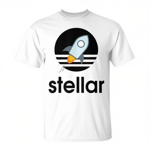 Camiseta Stellar para fanáticos de Blockchain con diseño de cohete y cuello redondo blanco - Product Image 2